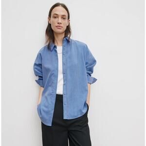 Zara Light Powder Blue Button Up Shirt Shacket Size Small Corduroy